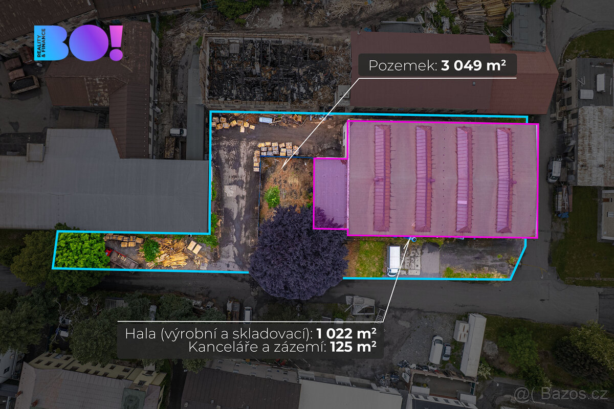Prodej výrobní haly 1147 m², pozemek 3049 m², Frýdlant nad O – pohled 2