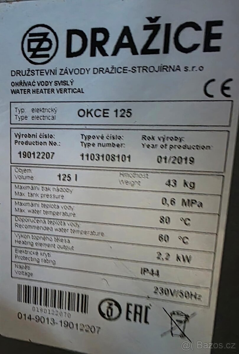 Elektrický bojler Dražice 125 l - 2