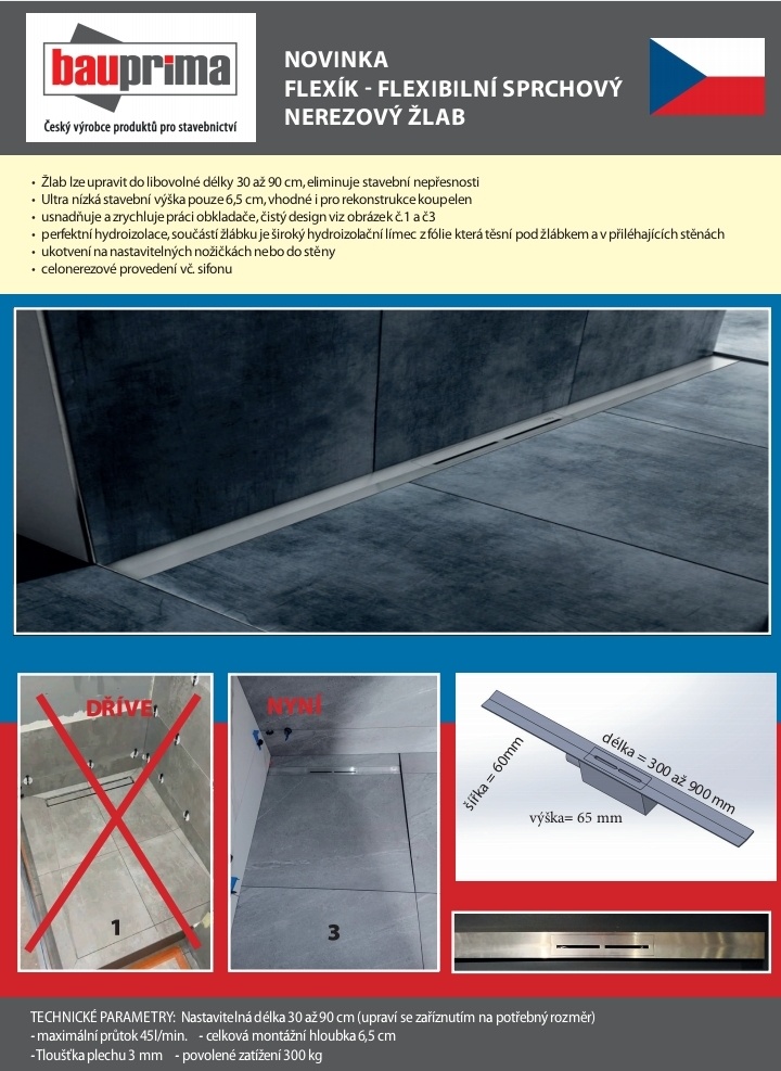 Flexibilní sprchový žlab - Česká výroba - 2