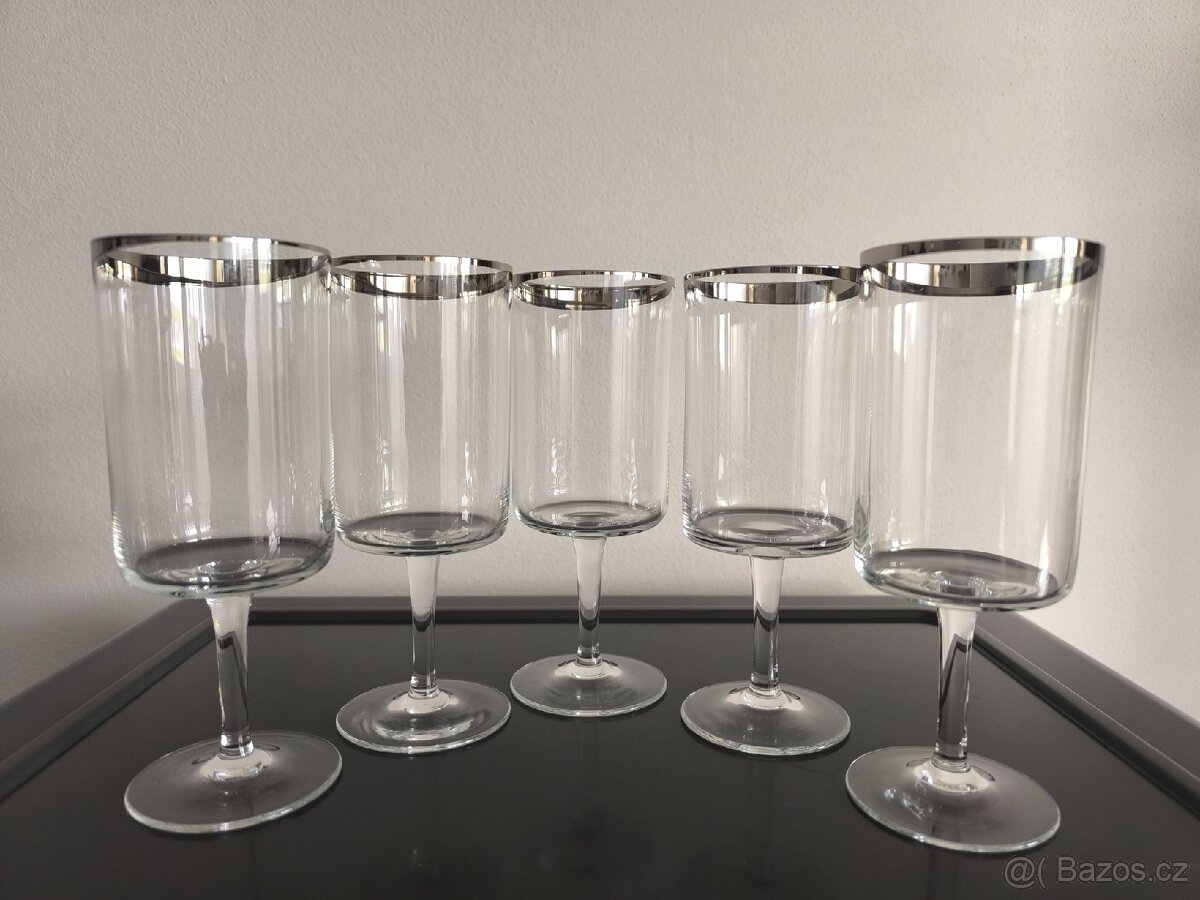 Sada vintage sklenic na noze s platinovým okrajem - 2
