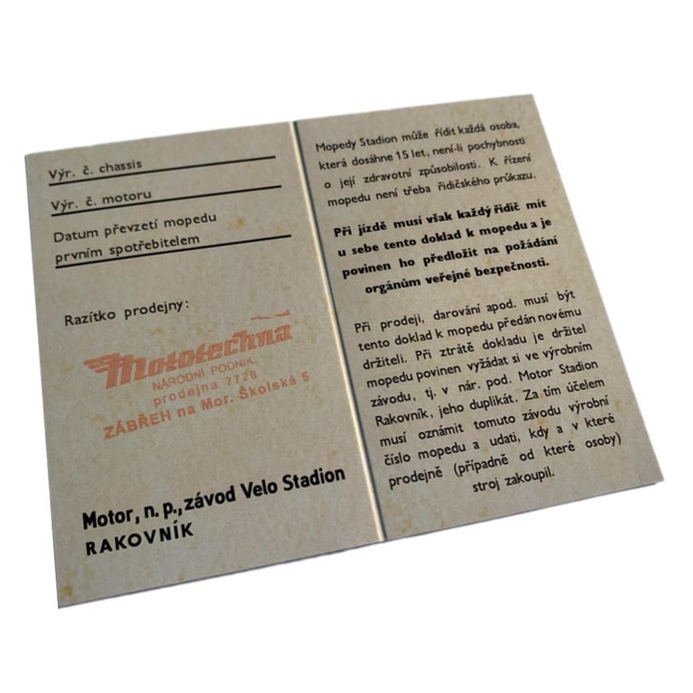 Kartička k mopedu Stadion S11 - 2
