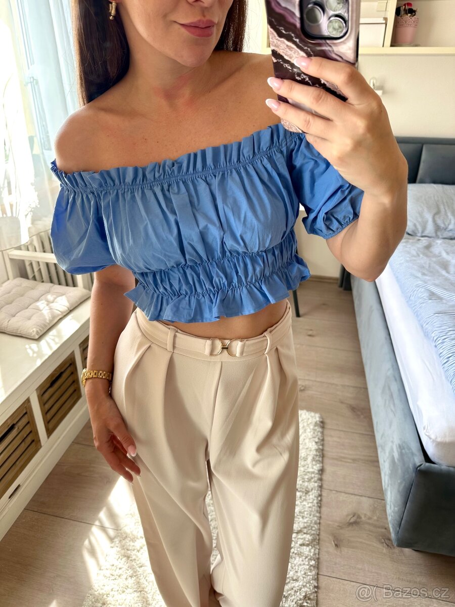 Krásný modrý off shoulder top Zara - 2