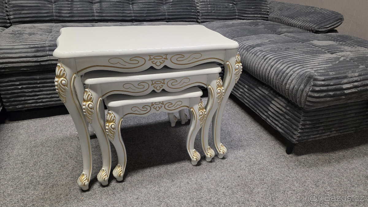 Nový stylový konferenční stolek TRIO bílozlatý - 2