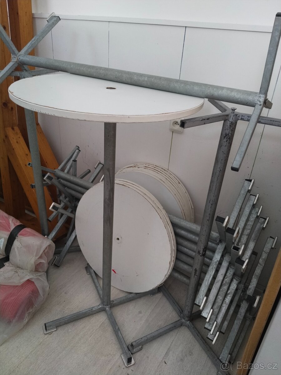 Bistro stolky, 12 ks, kovová noha, dřevěná deska + potahy - 2