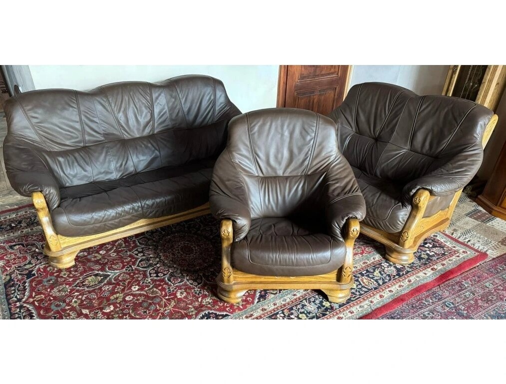 Dubová rustikální kožená sedačka, 3788 - 2