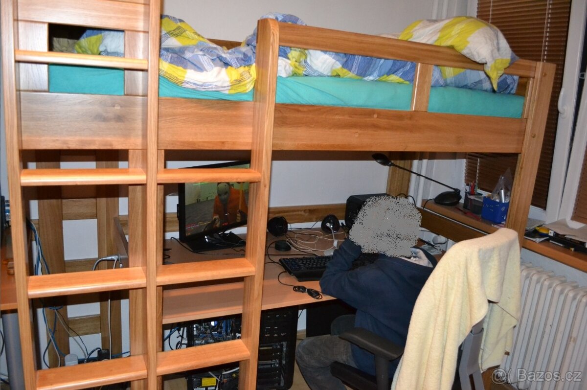 Vyvýšená 2 postel s prostorem dole, NADSTAVBA, masiv dřevo - 2