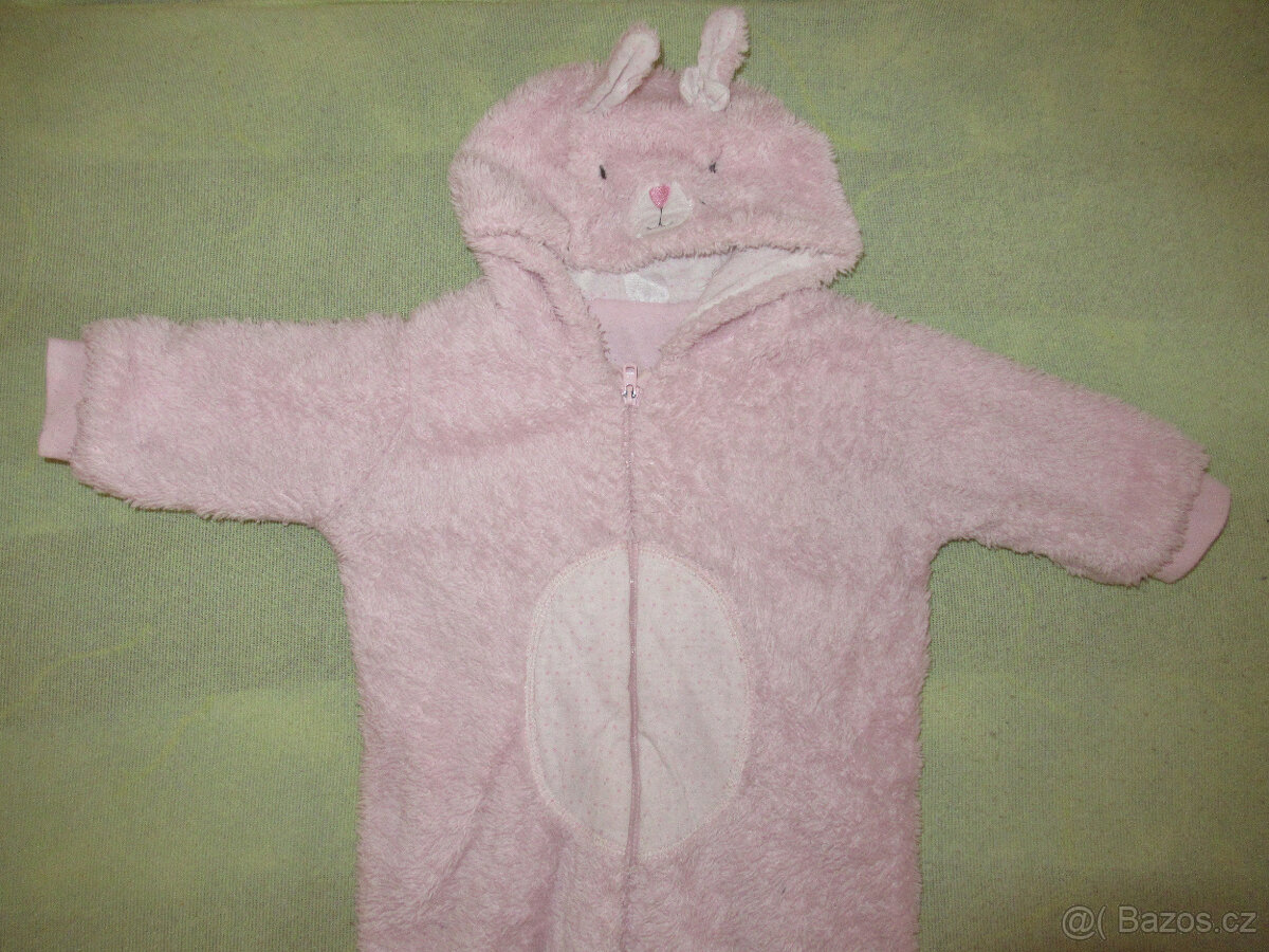 Teplý růžový overal - králíček, vel.3-6měsíců - 2