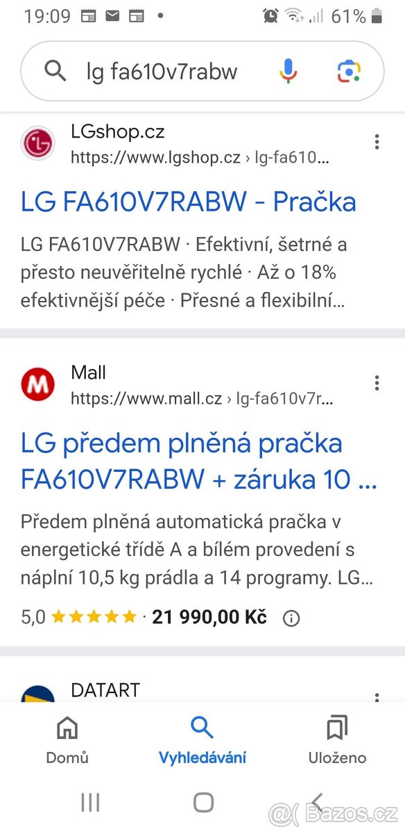 Lg pračka 10,5kg předváděcî - 2