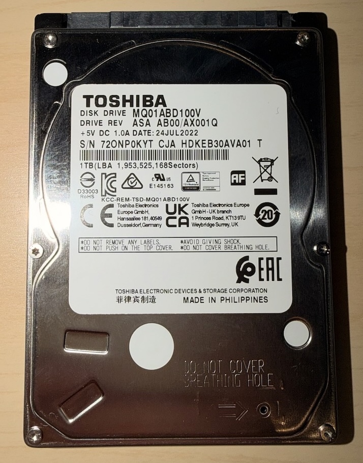1TB Pevný Disk - Toshiba 2,5" - 2