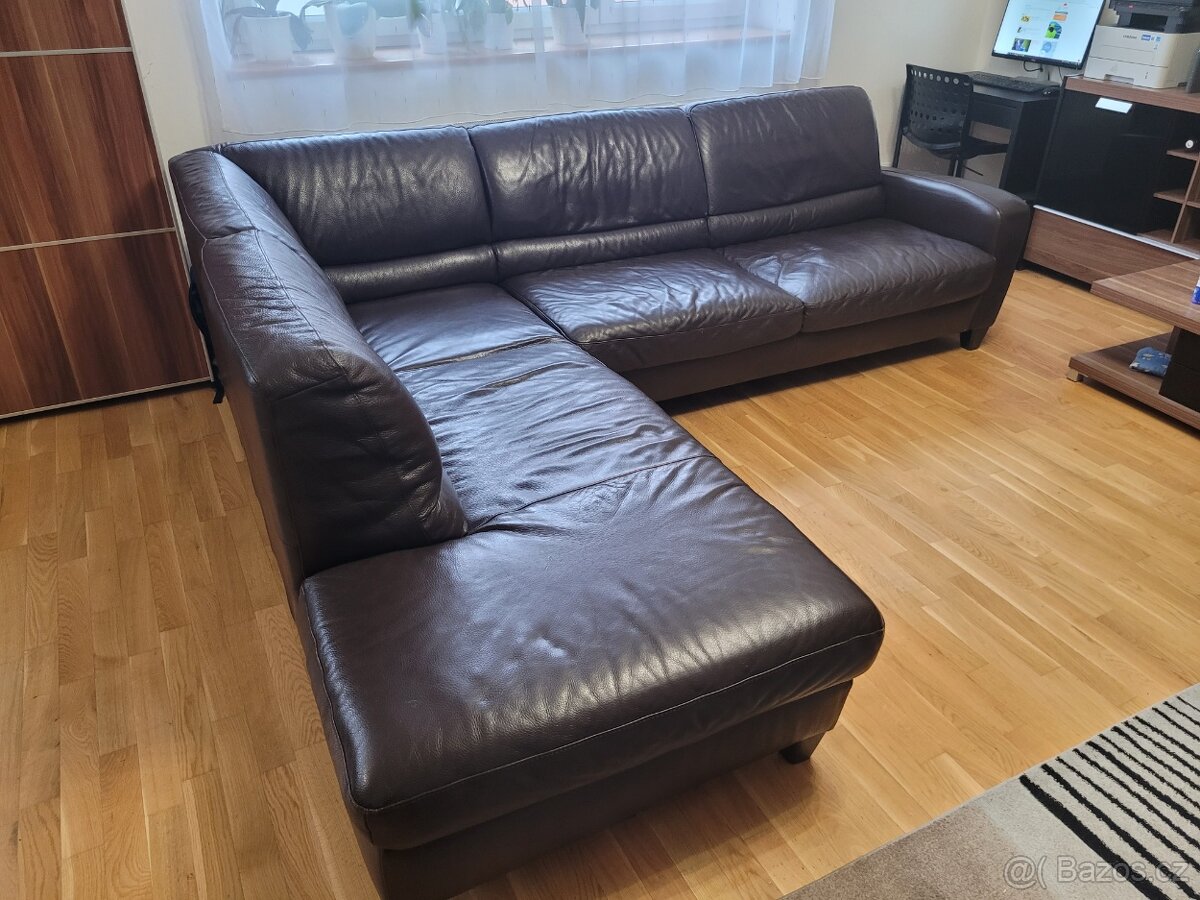 Kožená, rohová sedací souprava. - 2