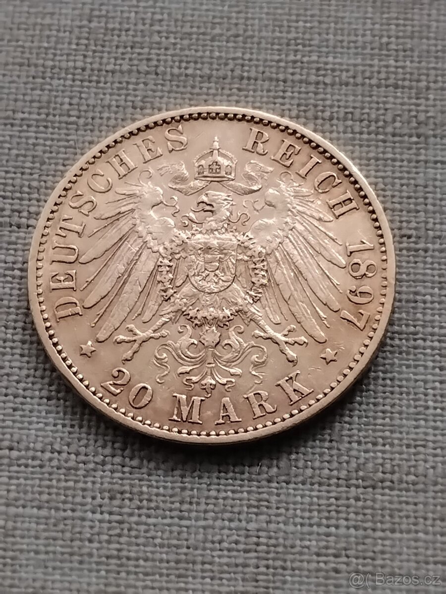 20 Zlatých Německých Marek 1897 - 2
