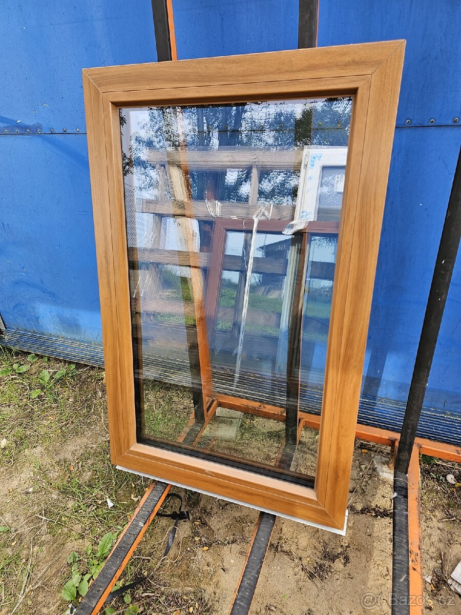 č.4 RODÁM OKNA 2ks FIXNÍ NOVÉ VEKA 82 dřevodekor - 2