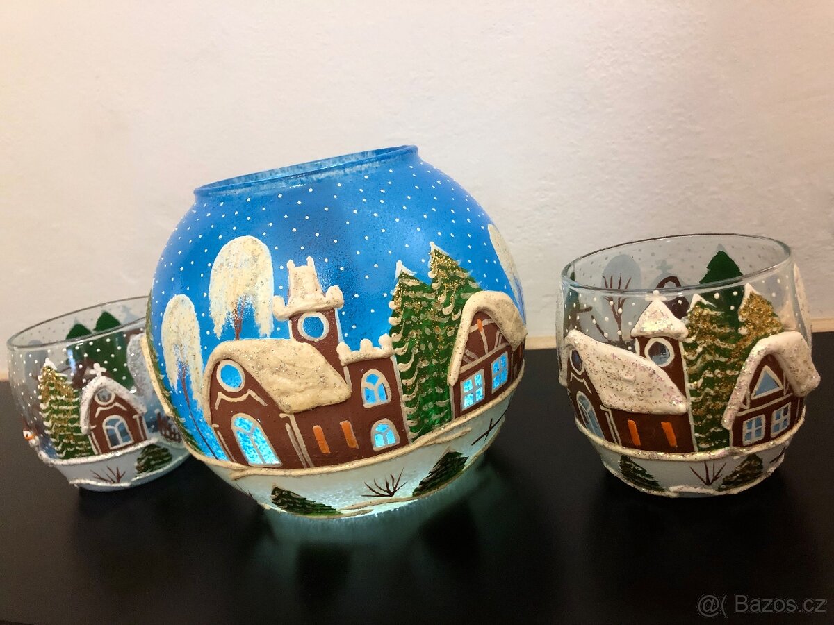 Ručně malované skleněné svícny - 2