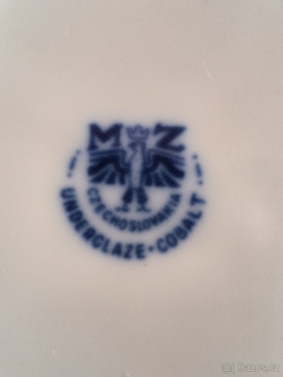 porcelánový talíř, starožitný, kobaltový, MZ , pr. 25 cm - 2