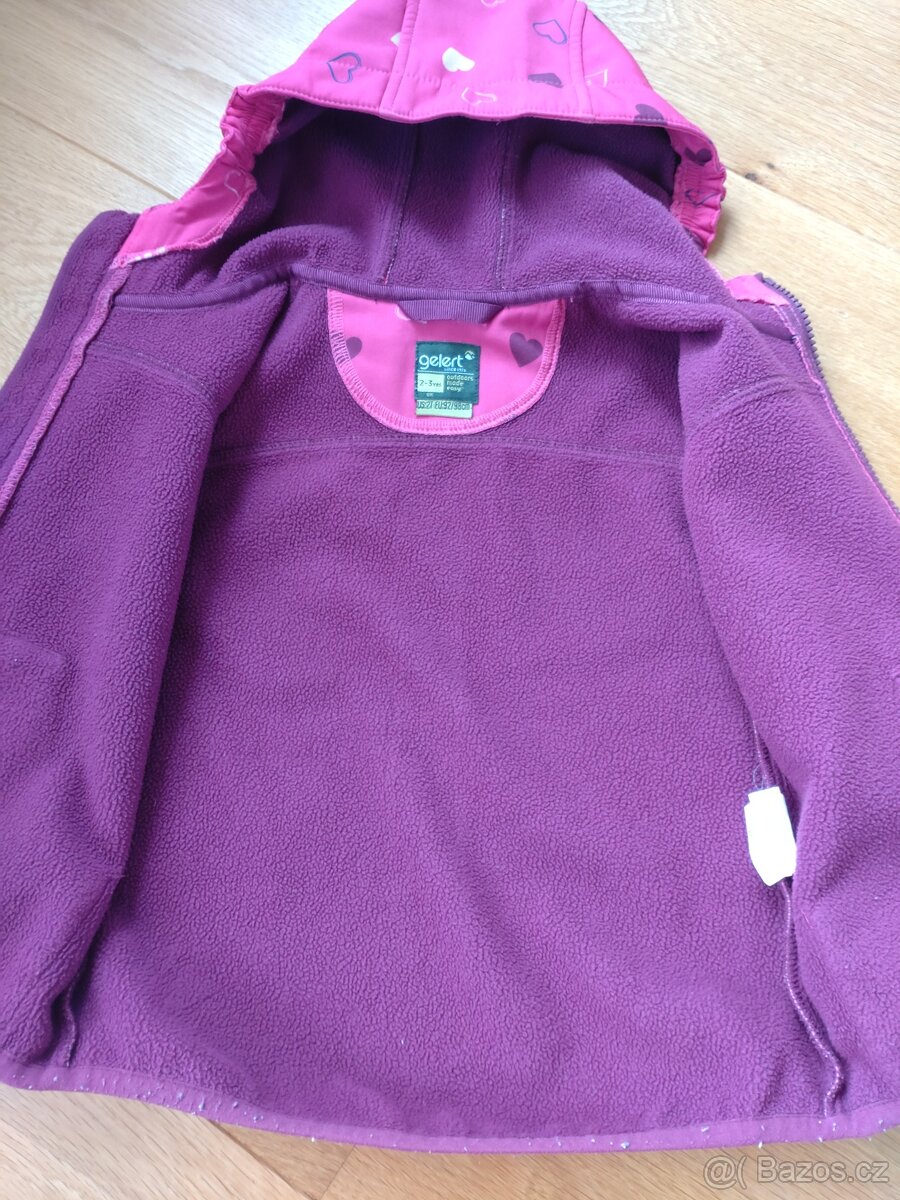 Softshelová bunda - růžová, srdíčka (92/98) - 2