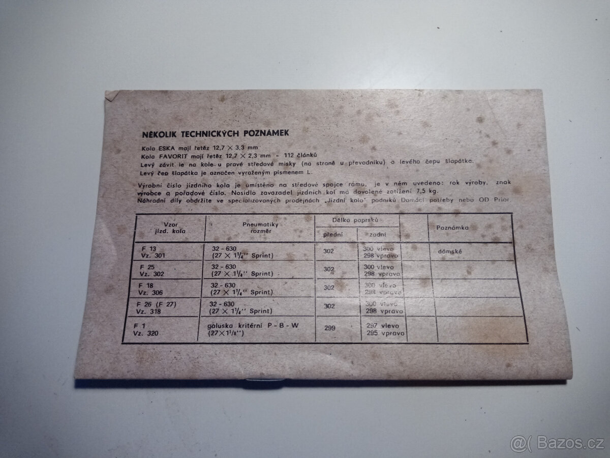 Návod k obsluze jízdních kol Eska, Favorit - 2