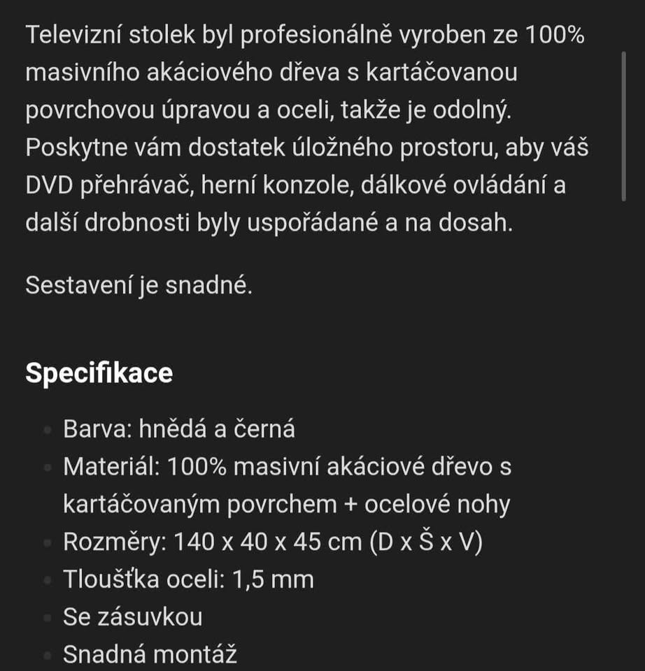 Tv stolek - akacie masiv - 2