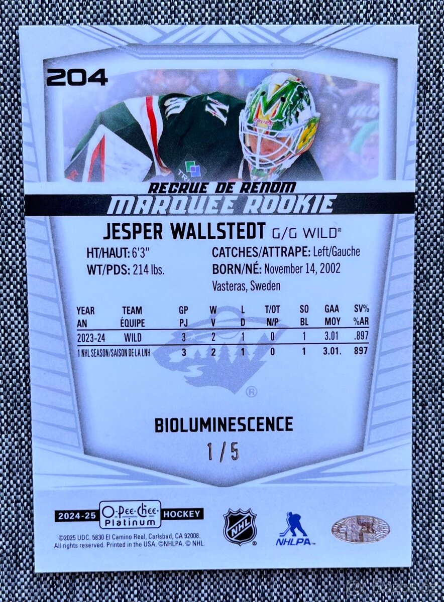 Hokejové kartičky-Predaj WALLSTEDT,limit /5, BIOLUMINESCENCE - 2