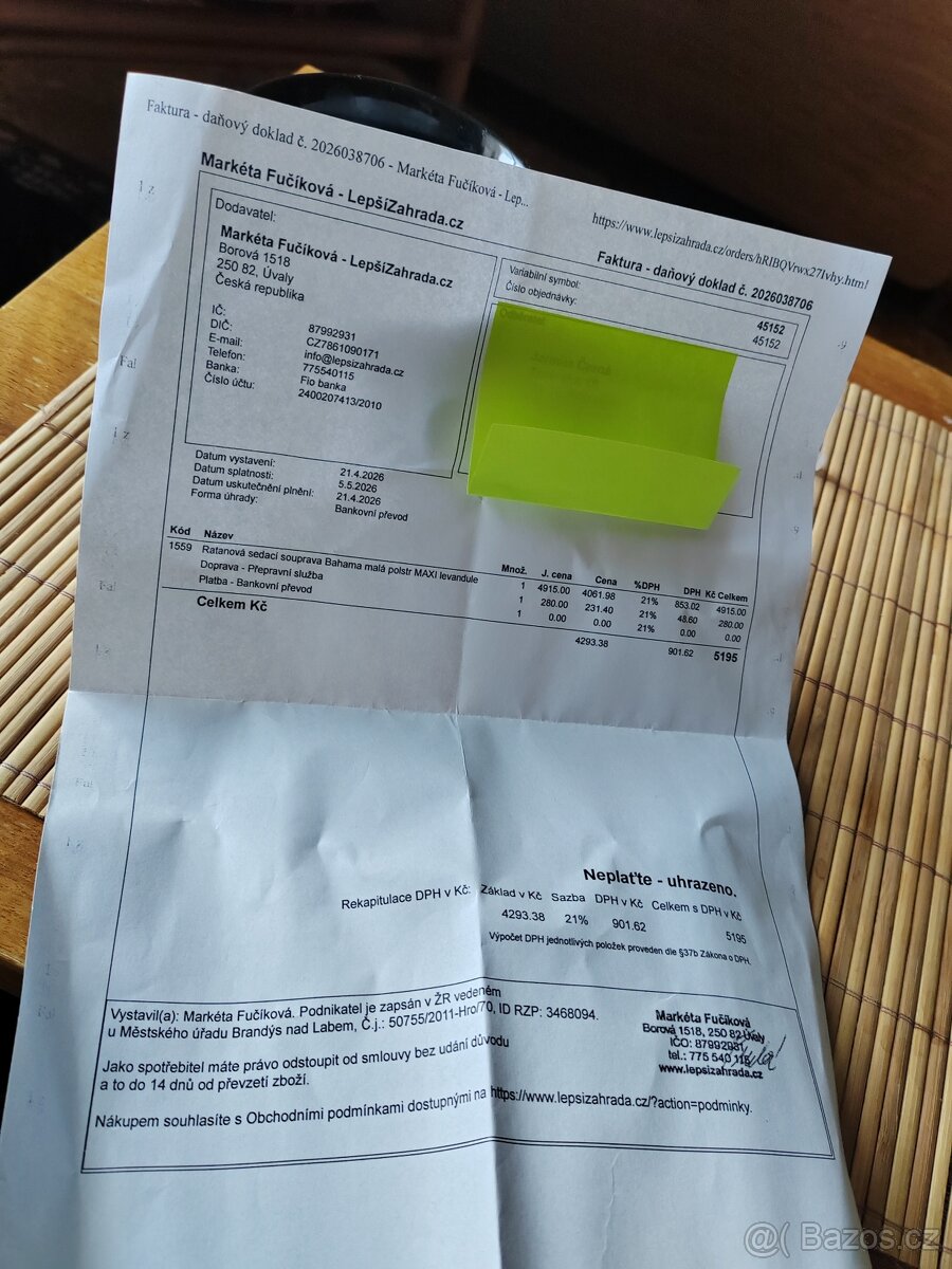 Ratanový stolek. - 2