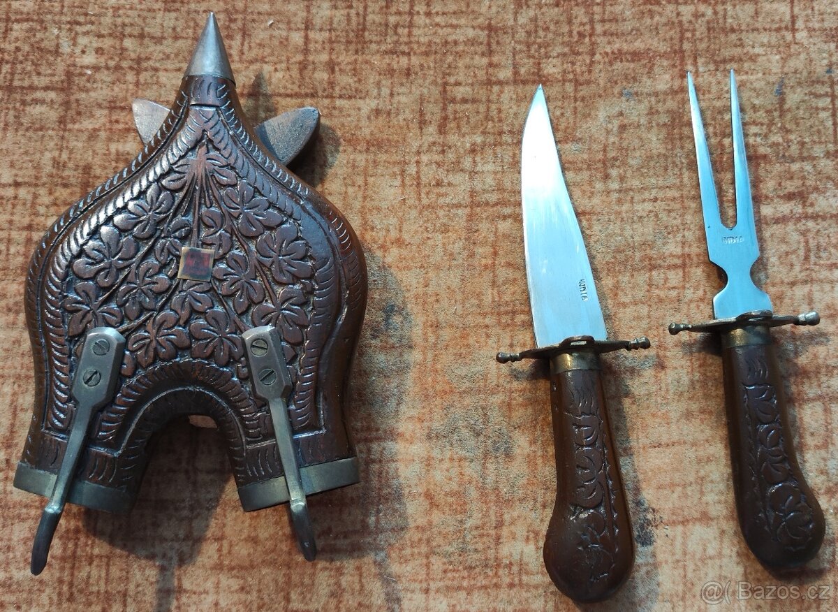 Starožitný indický set nože a vidličky na maso - 2