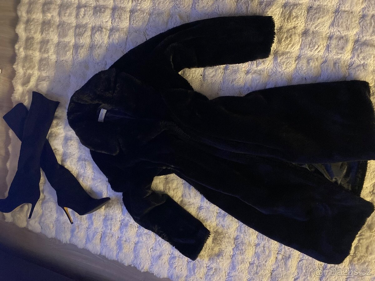 Mango dlouhy kozisek cerny kabat plysovy 38 - 2