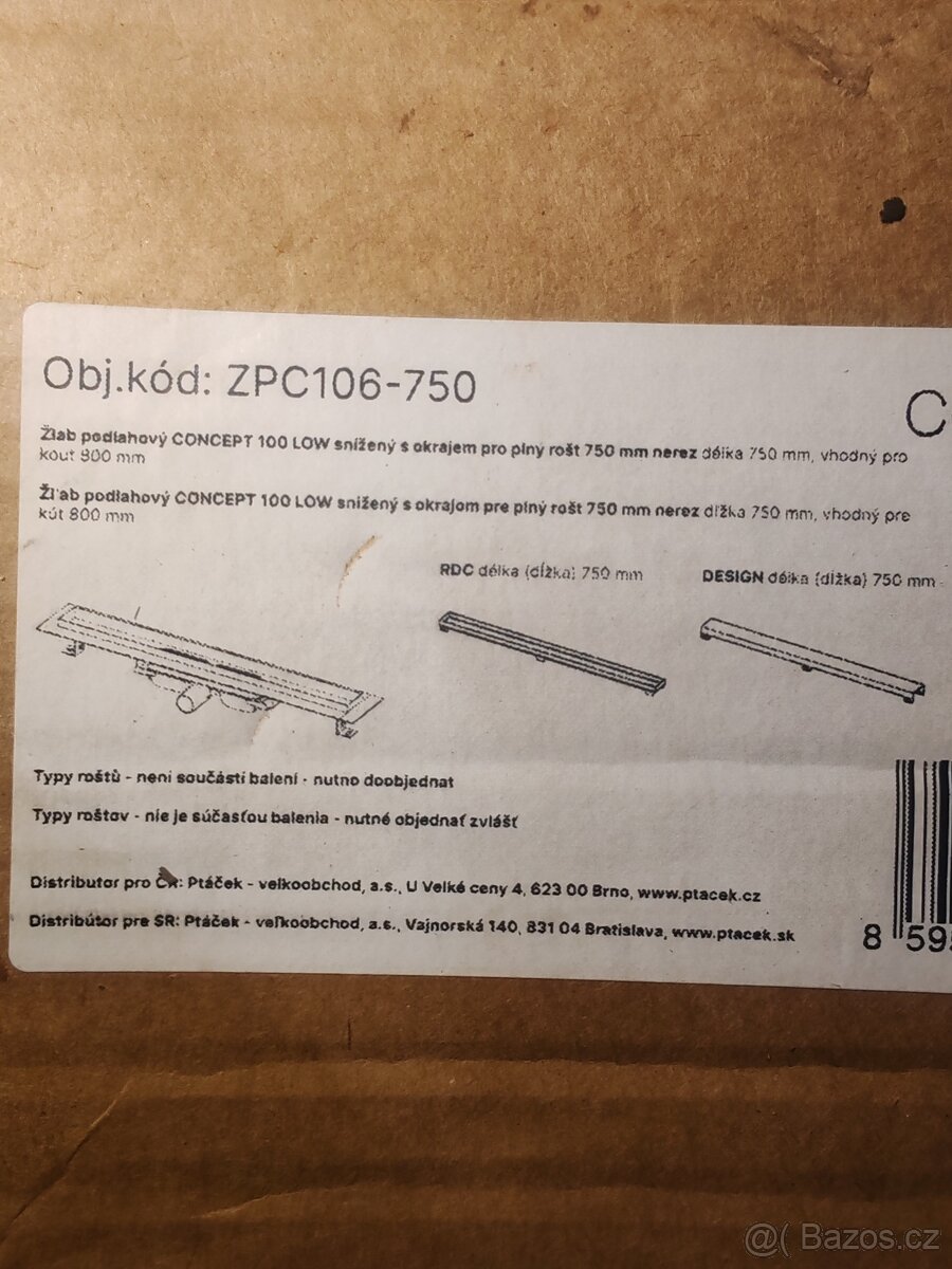 Sprchový žlab nerez 750 mm + rošt pro vložení dlažby - 2