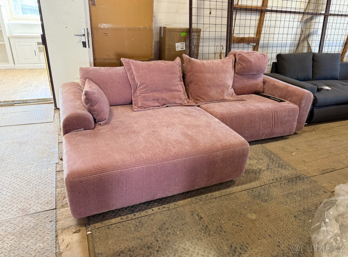 Rohová sedačka elektr. polohování růž. NOVÁ 2. j. - 2