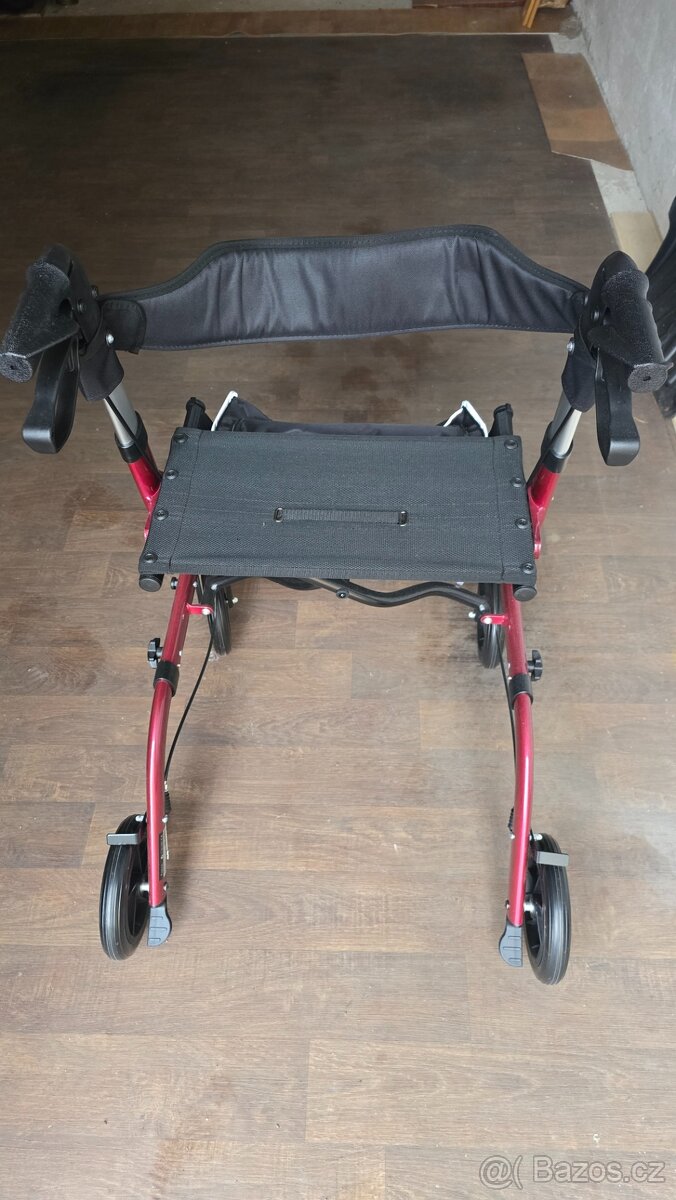 Čtyřkolové skládací chodítko - vínové, nové, nepoužité - 2