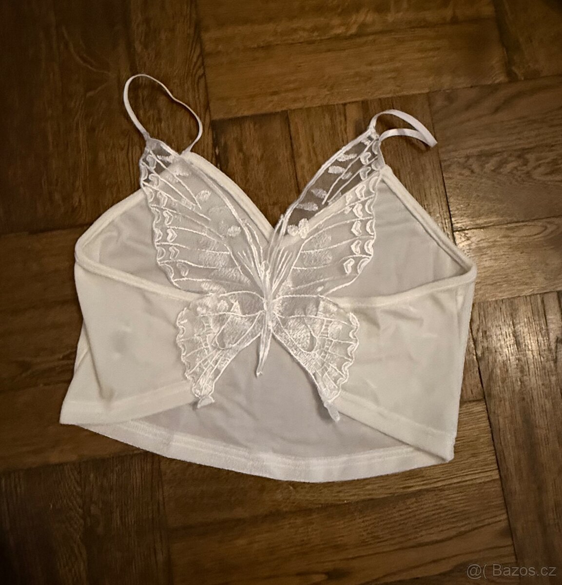 Bily top s motylem M-L - 2