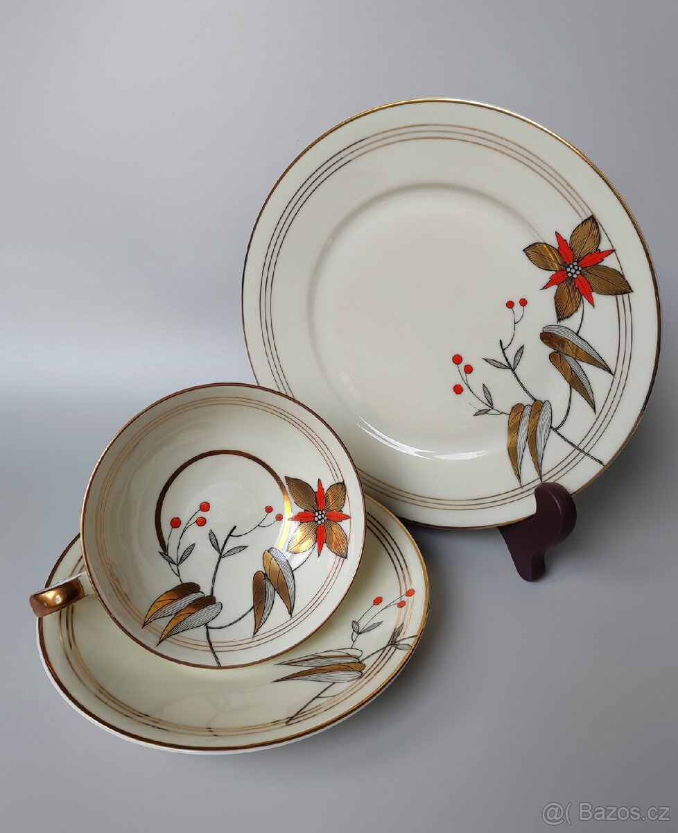 Okouzlující porcelánová sada/trio Hertel Jacob Bavaria 1930 - 2