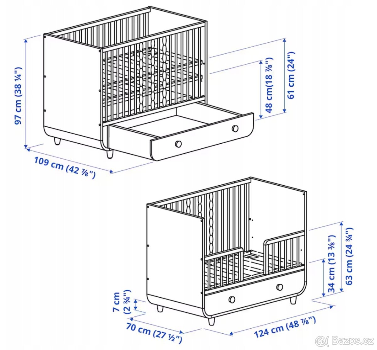 Na prodej dětská postýlka IKEA MYLLRA - modrá - 2