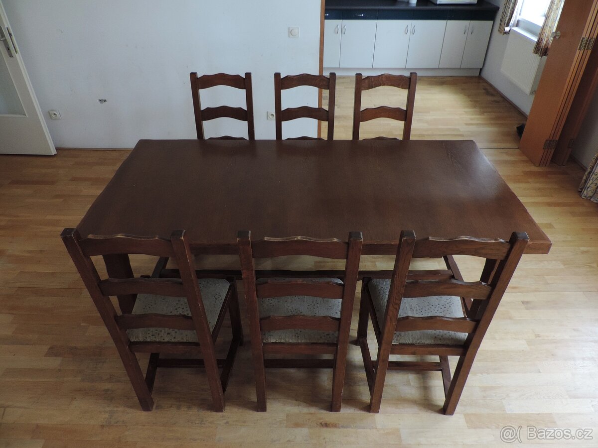 Jídelní stůl z masivu + 6 židlí z masivu - 2