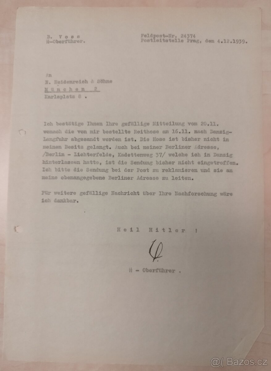 DOKUMENTY PO GENERÁL SS BERNHARD VOSS 4 - 2