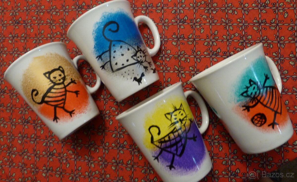 Ručně malované hrníčky dětský motiv KOČKY - 4 ks - 2