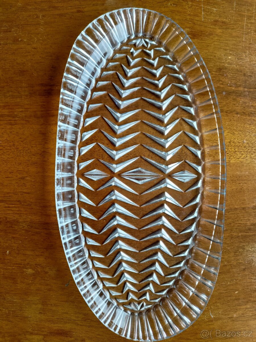 Skleněný broušený tác, podnos - 2