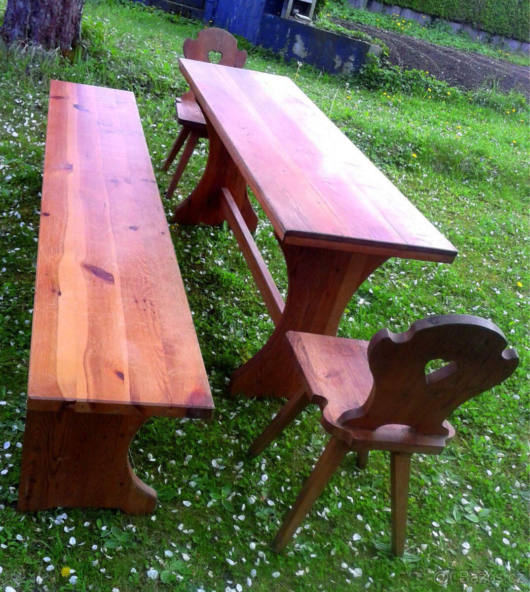 masivní stůl+lavice+židle - 2