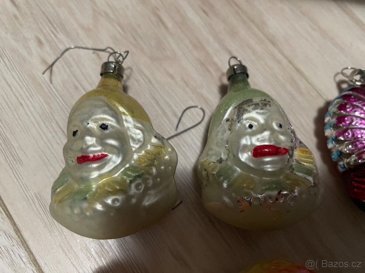 Staré foukané skleněné vánoční ozdoby 🪅 klaun, páv - 2
