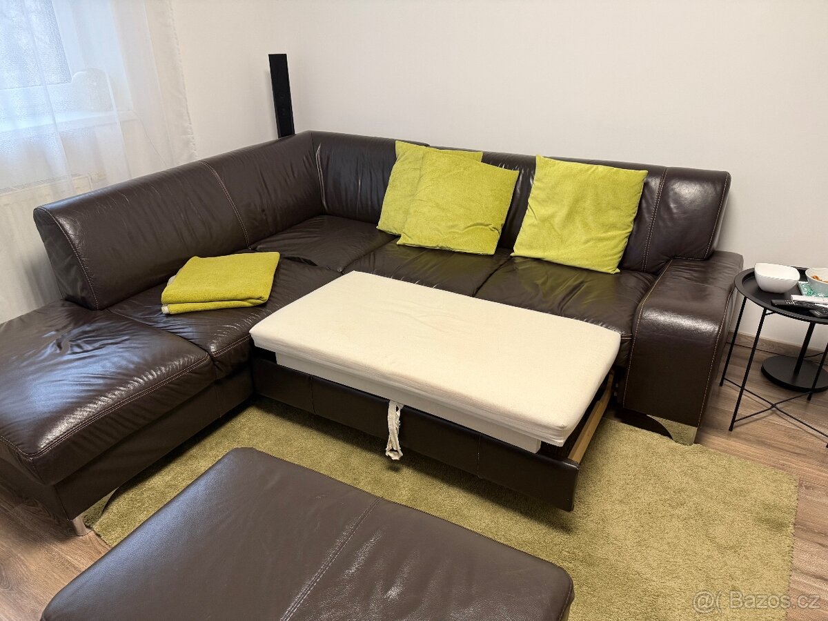 Kožená hnědá sedací souprava - 2