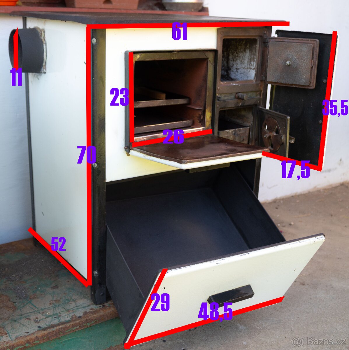 Rekreant RESTAUROVANÝ SPORÁK KOMPLET - bílý, levý kouřovod - 2