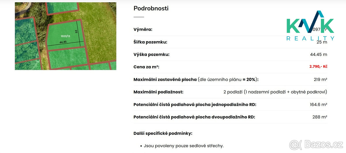Pozemek o výměře 1.097 m2, určený pro výstavbu rodinného dom - 2