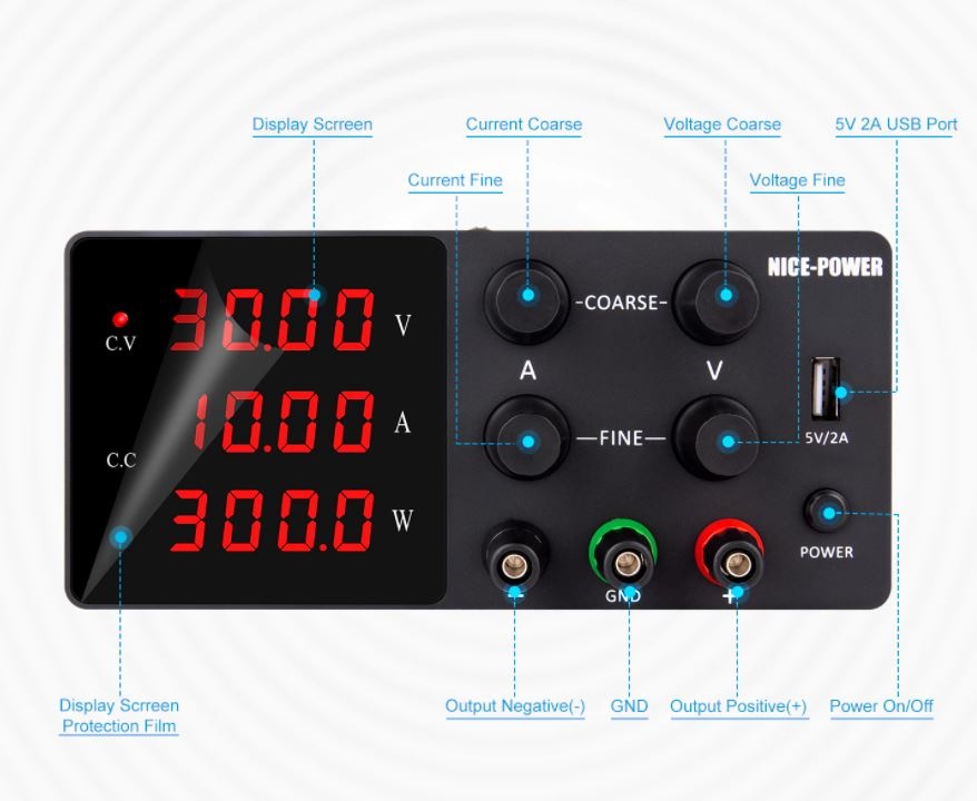 Laboratorní zdroj 0-30V/0-10A černý - 2