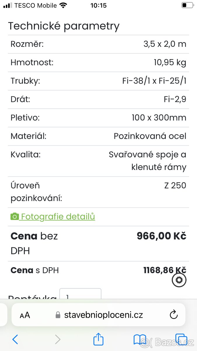 Stavební plot 3500x2000 oka 10x26,včetně přísl. - 2