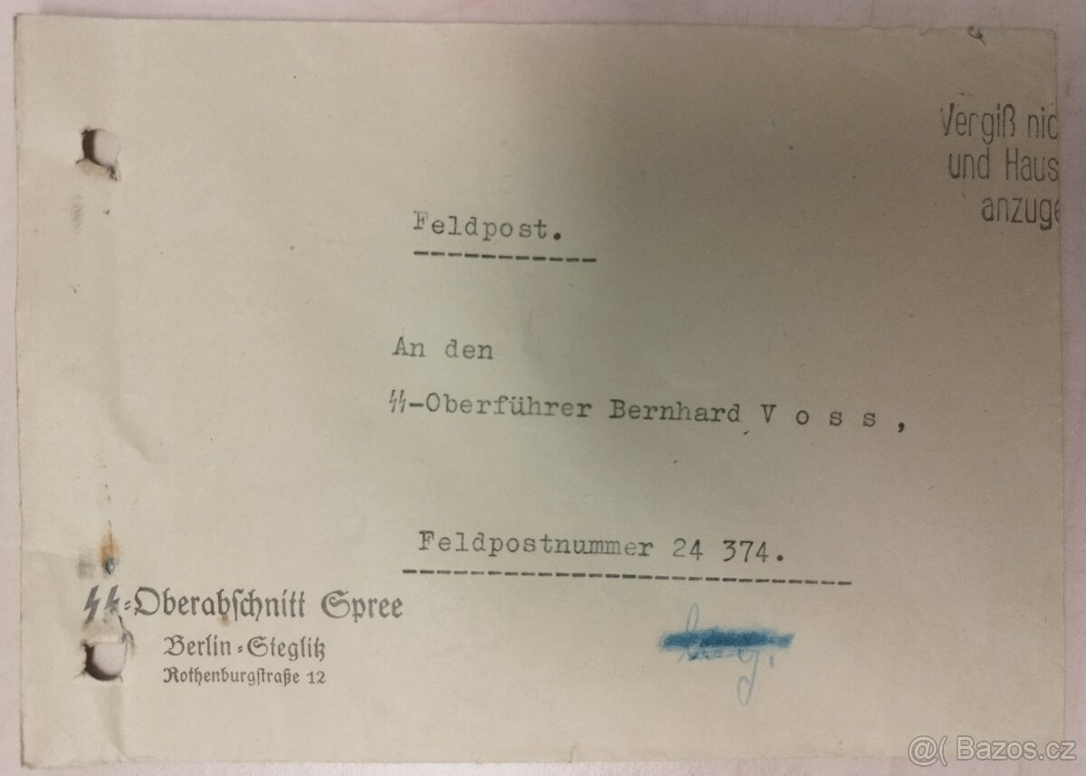 DOKUMENTY PO GENERÁL SS BERNHARD VOSS 1 - 2