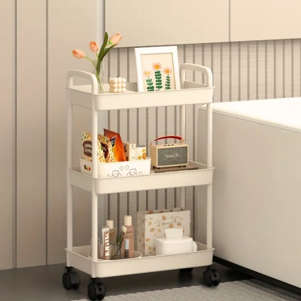 Pojízdný třípolicový regál (ecru) - 2