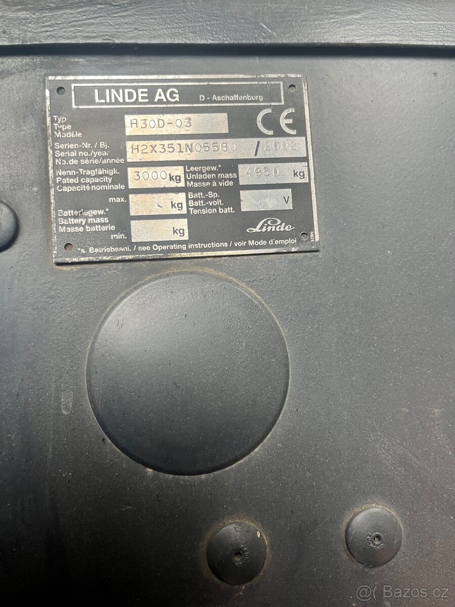 VZV Linde H30D-03 (3 tuny) – Diesel, rok 2002 - 2