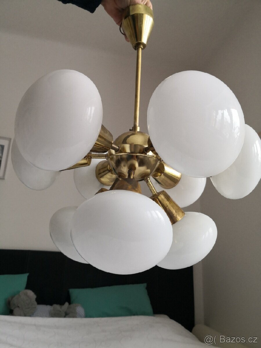 Mosazný lustr Sputnik, 9-ti ramenný, zachovalý - 2