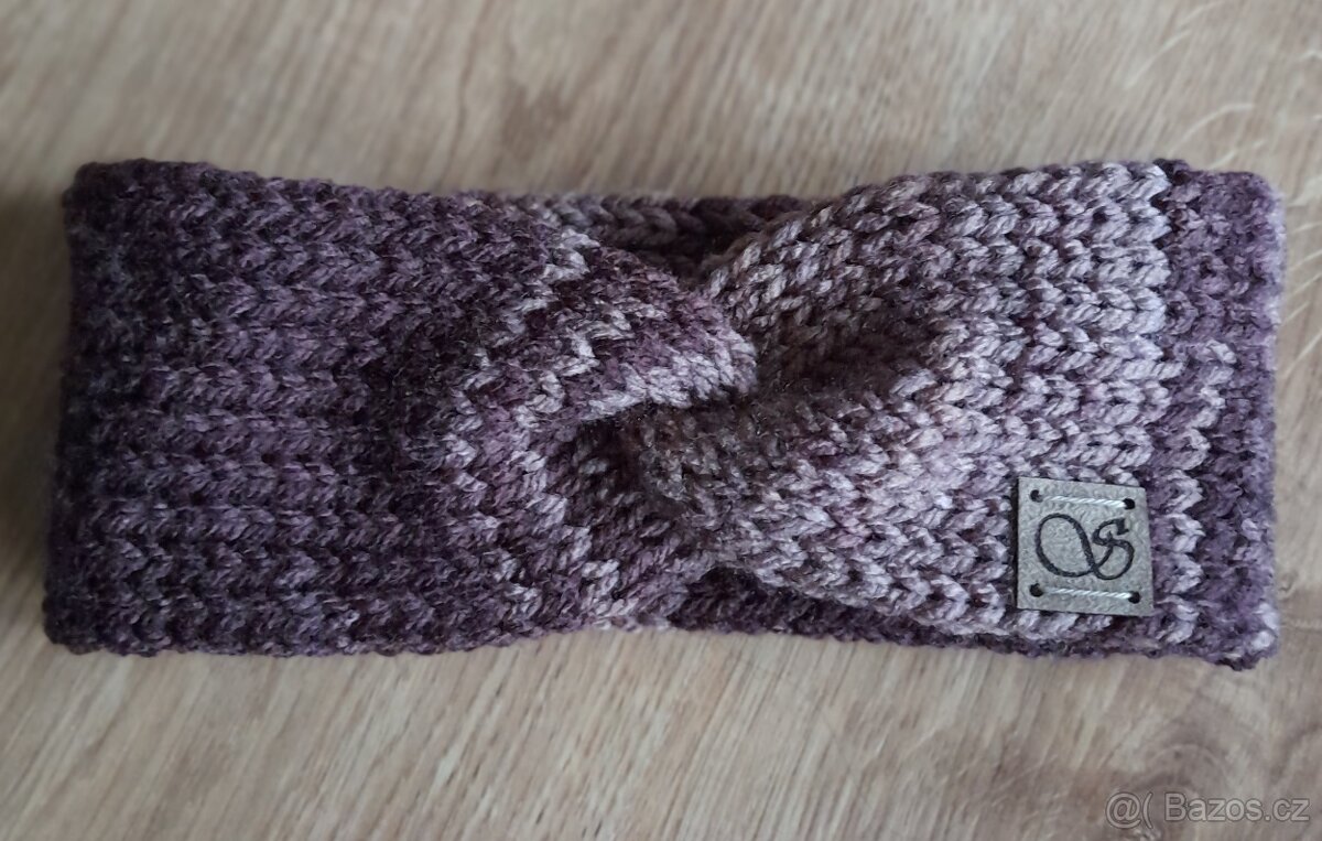 Pletená čelenka hnědá akryl, vel. 52-56 - 2