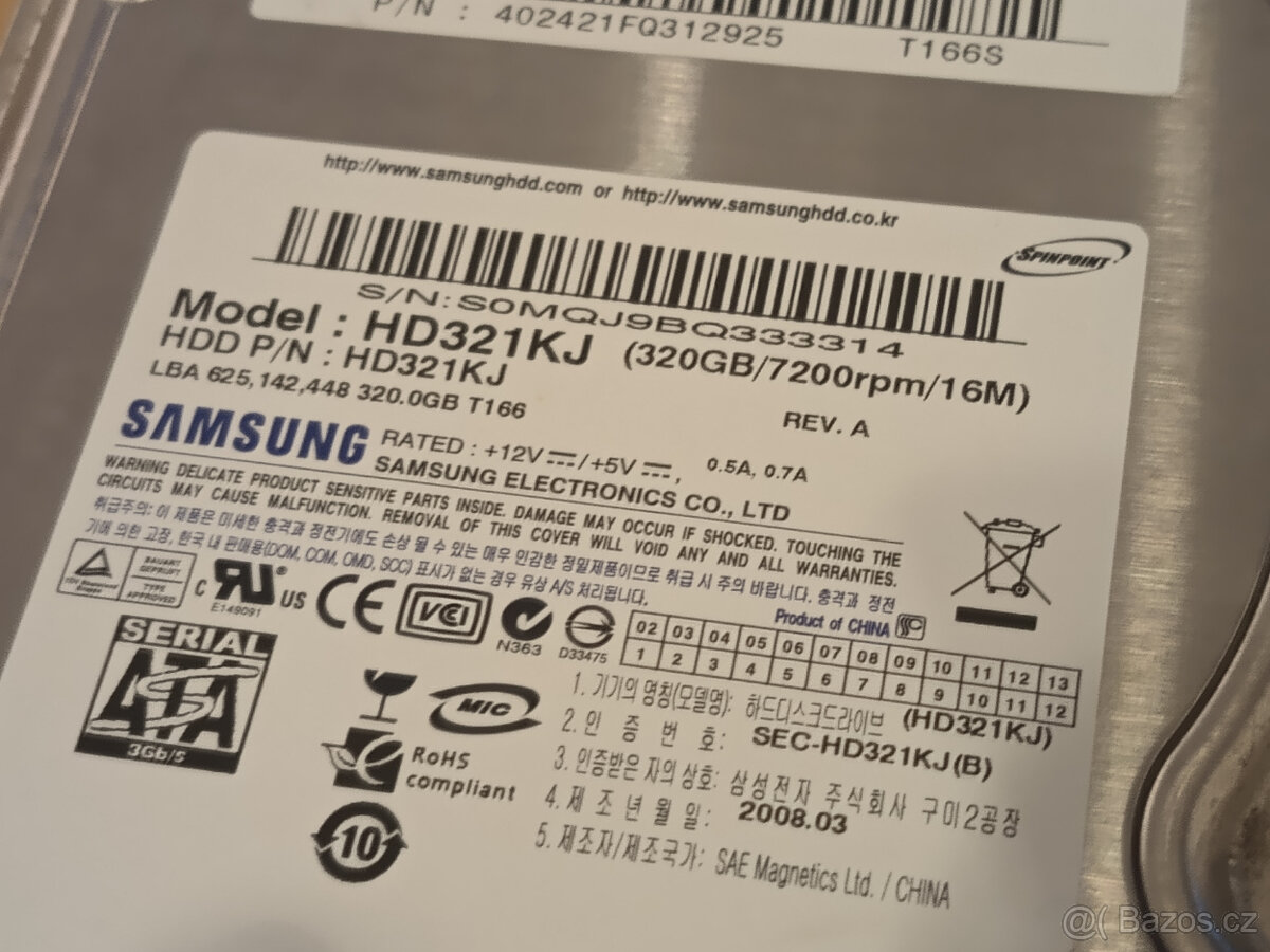 Harddisk 320GB, 7200 otáček - 2