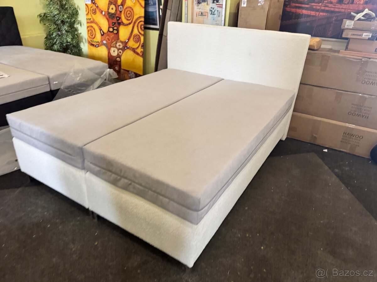Nová postel-letiště Boxspring 160x200 krémovo-bílá - 2