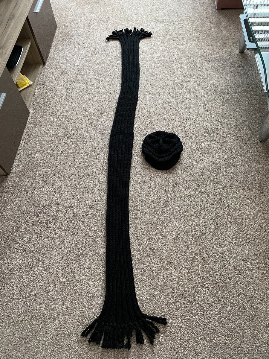 Nová dámská dlouhá zimní ručně pletená šála - tmavě černá - 2